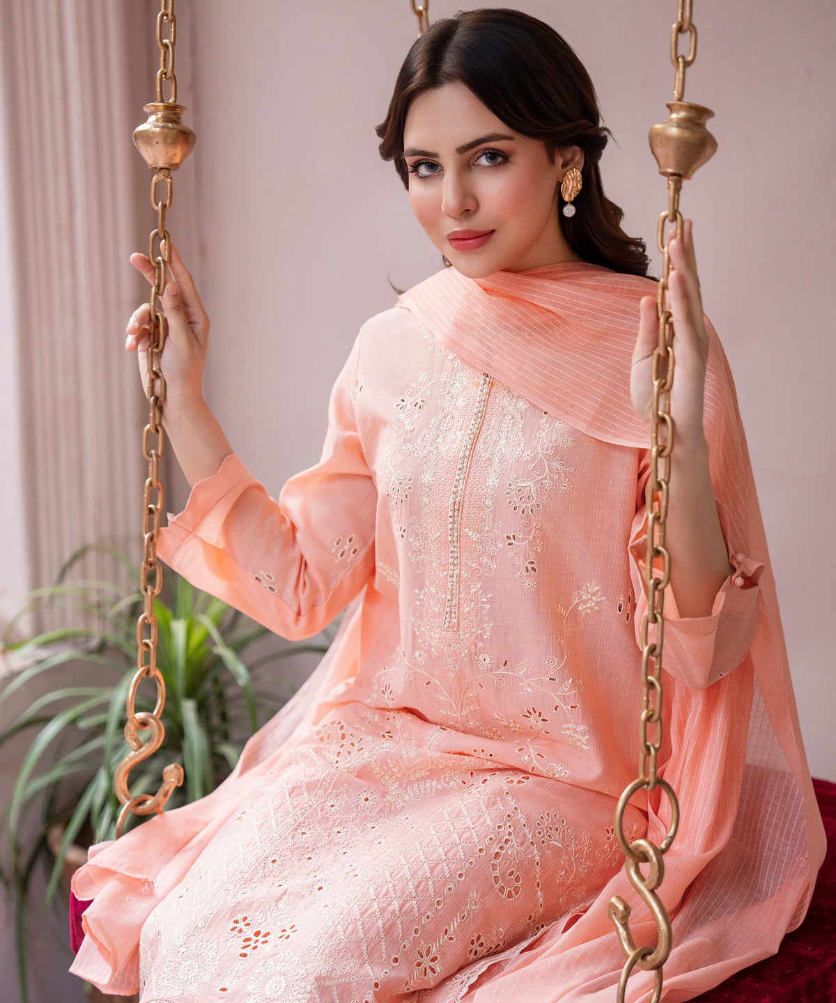Women Solid Embroidered 3 Piece Suit - UDE233