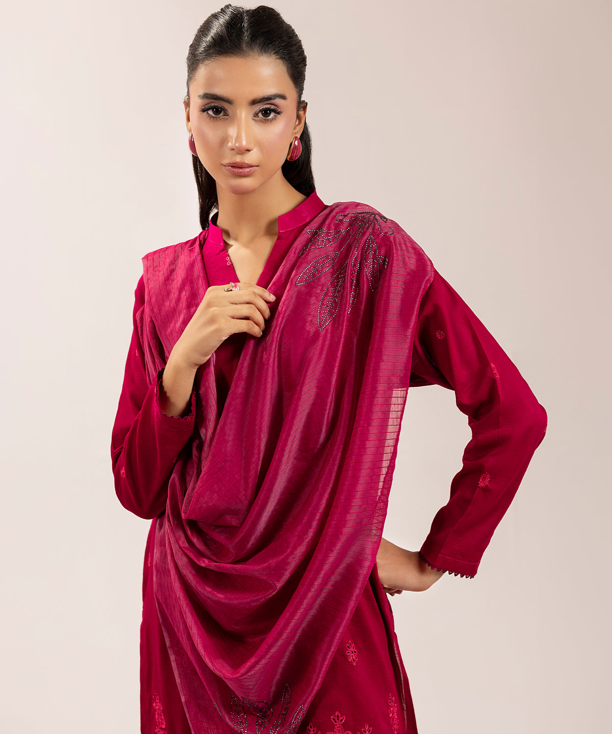 Women Solid Embroidered 3 Piece Suit - UDE240