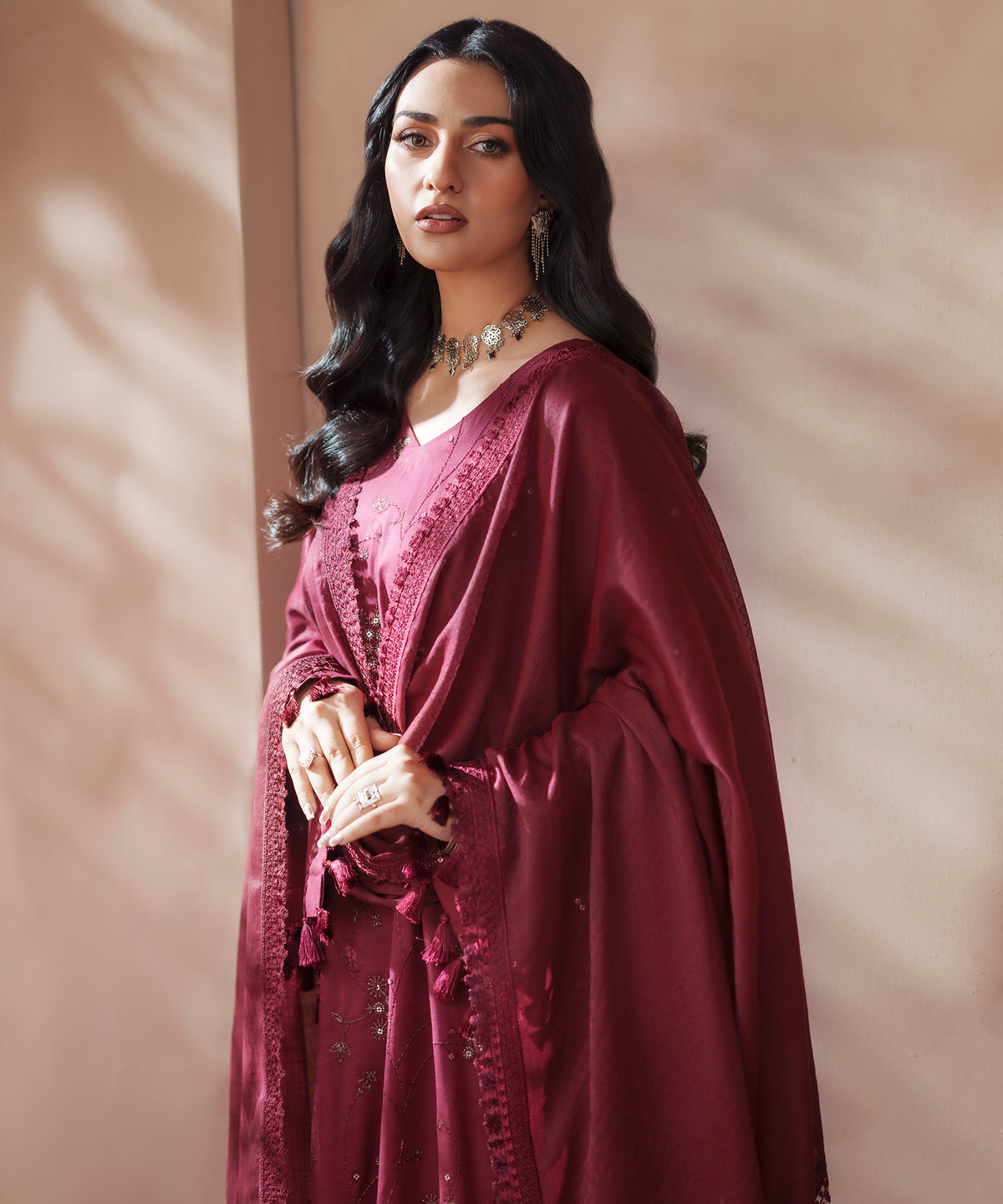 Women Solid Embroidered 3 Piece Suit - UDE251