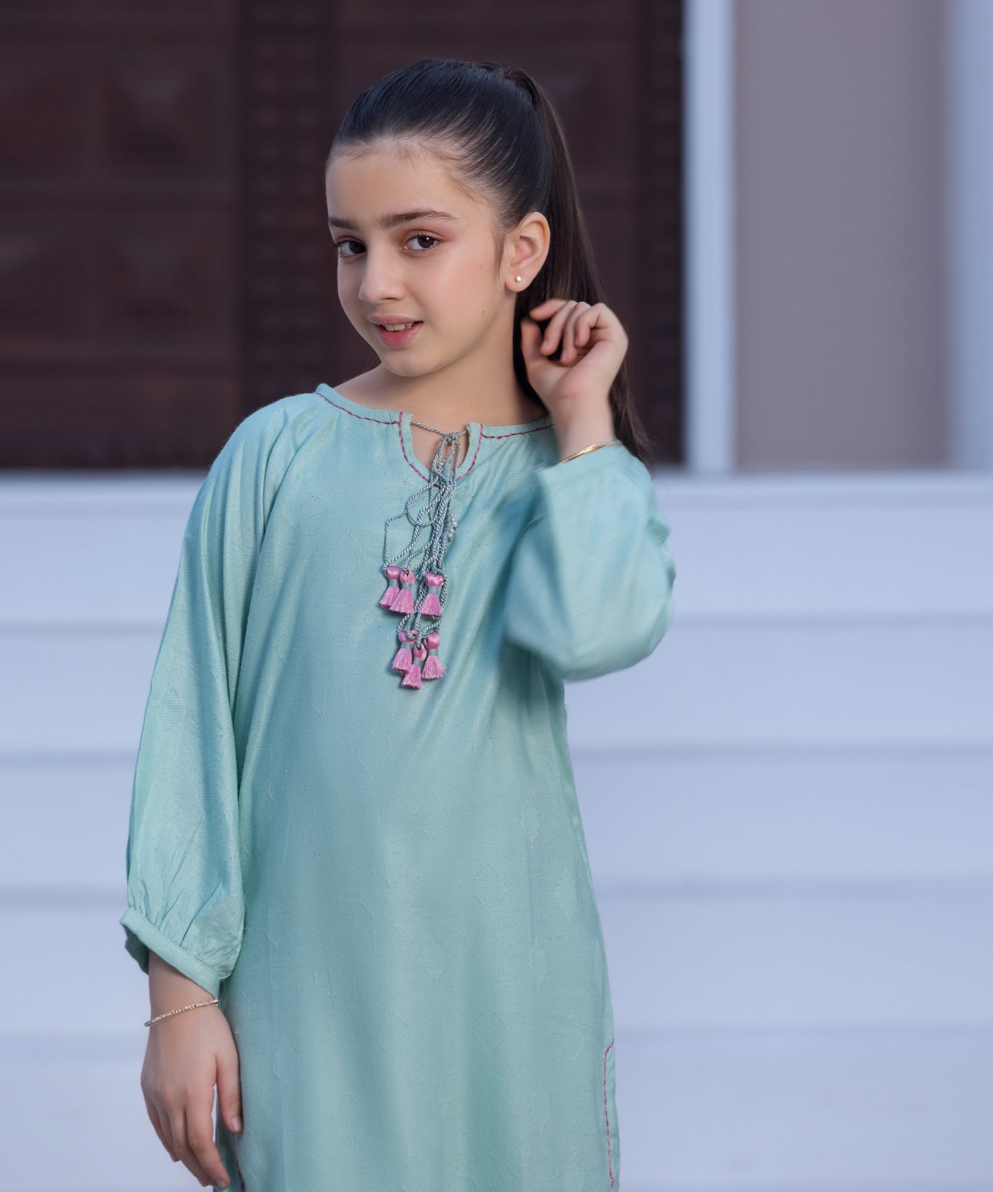Girls Solid Embroidered Shirt