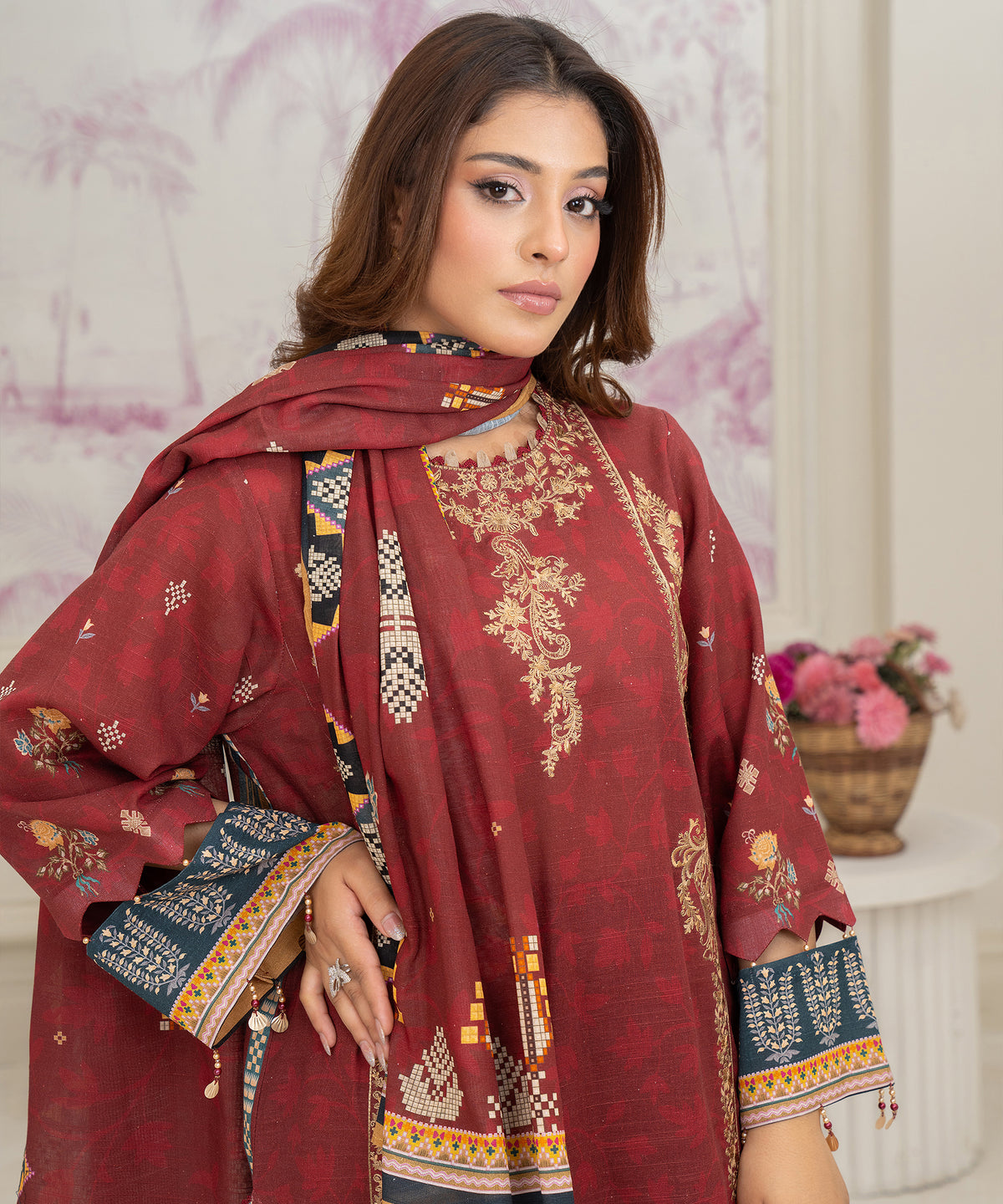 Women Printed Embroidered 3 Piece Suit - CLAC52