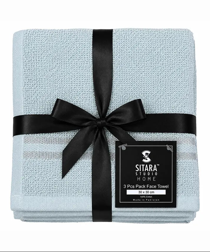 3PC Pack Face Towel - Grey Blue