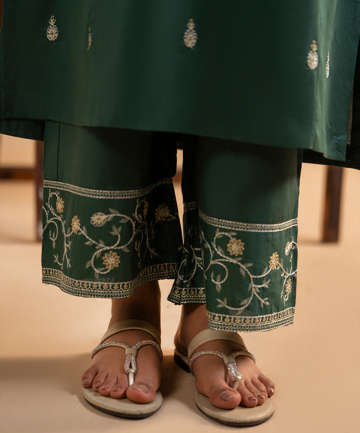 3PC Solid Embroidered Suit - LDS 1355