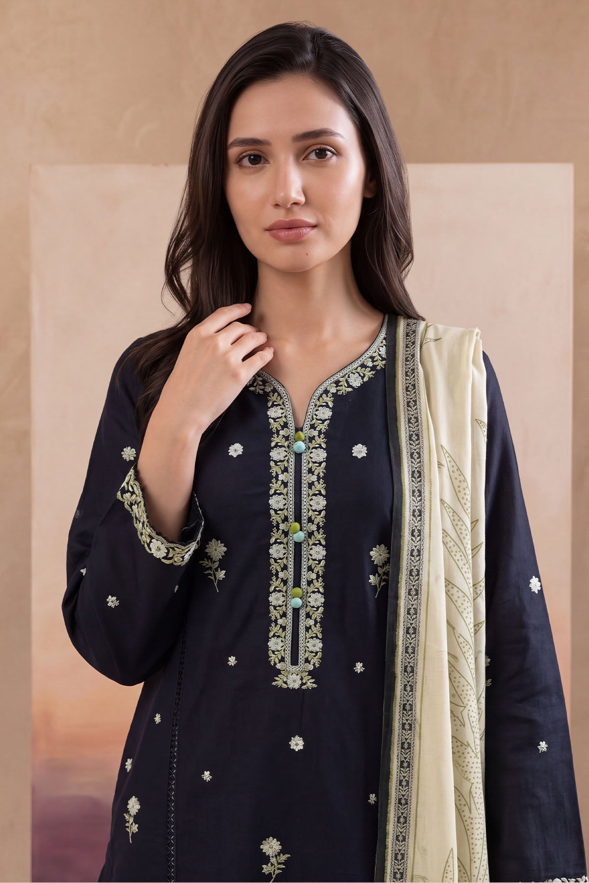 Women 3 Piece Solid Embroidered Suit - LDS1858