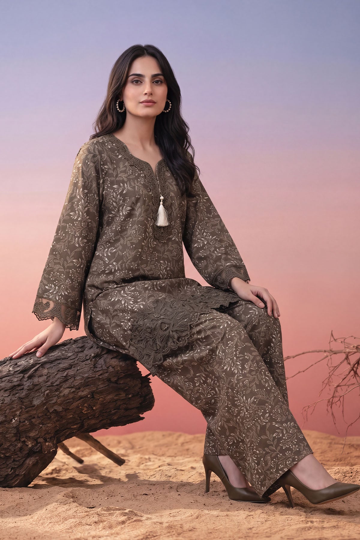 Women 2 Piece Printed Embroidered Suit - LDS2147