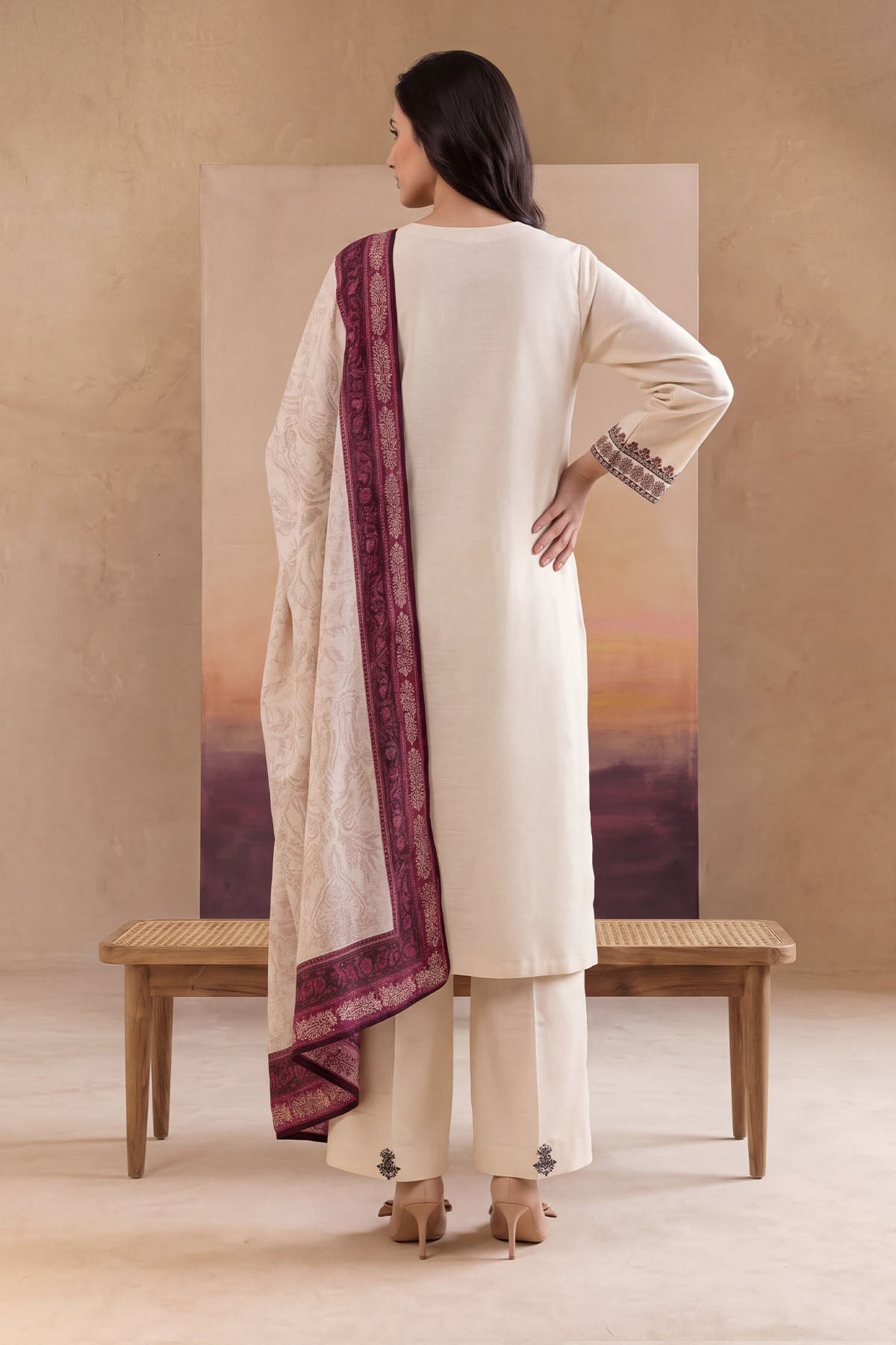 Women 3 Piece Solid Embroidered Suit - LDS2204