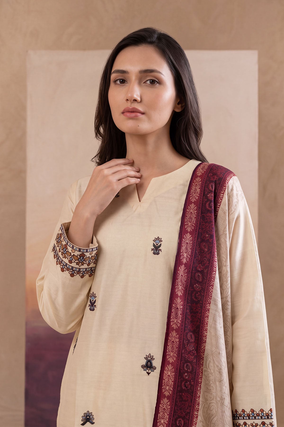 Women 3 Piece Solid Embroidered Suit - LDS2204