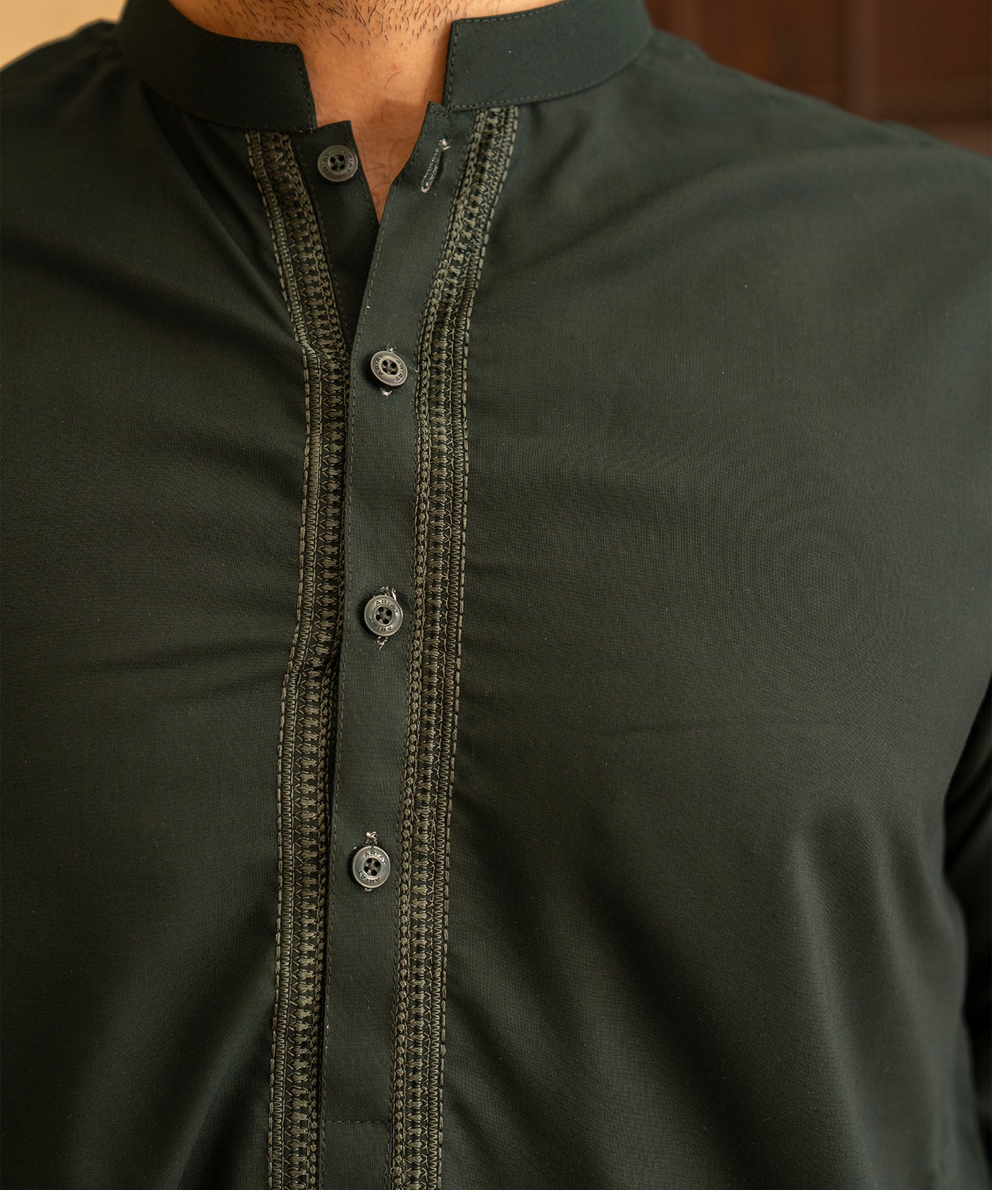 Toyo Bo Embroidered Suit Green Men's Unstitched