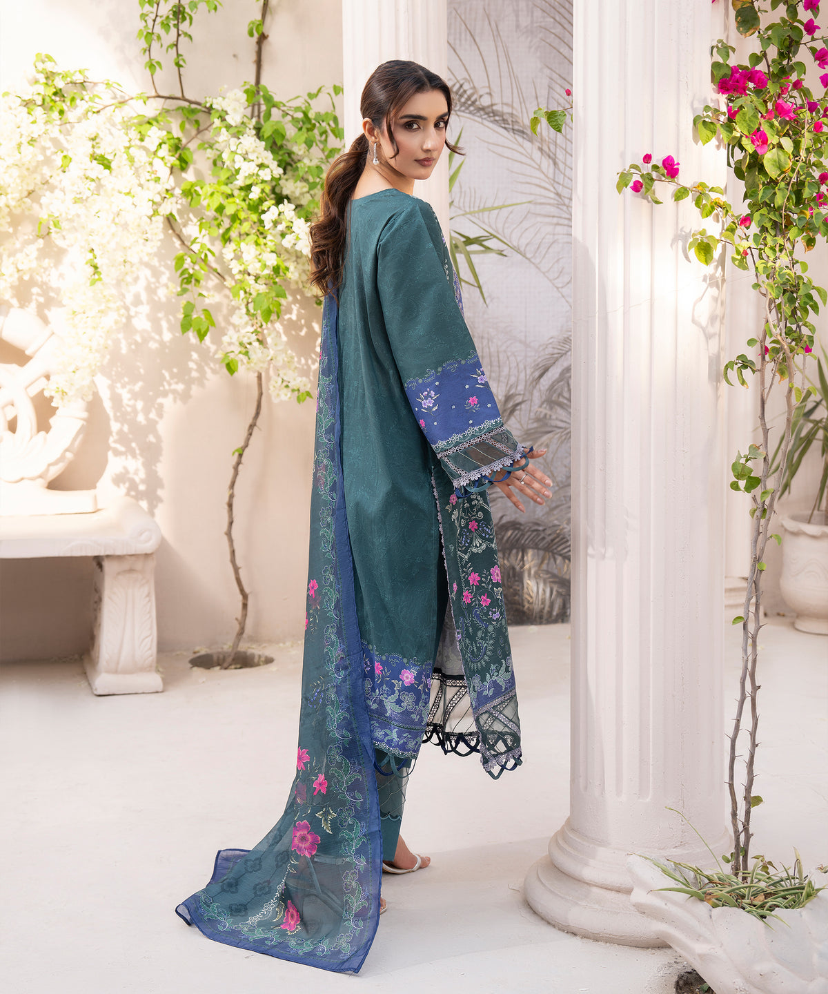 Women Printed Embroidered 3 Piece Suit - CLC646