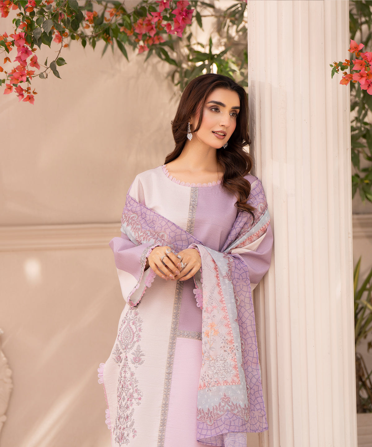 Women Printed Embroidered 3 Piece Suit - CLC650