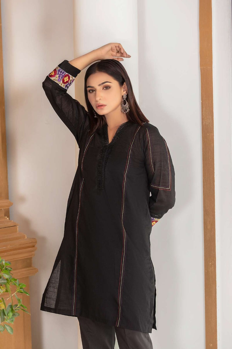Black Slub Lawn Shirt - Lds-E323