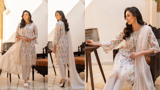 Shop trendy 3pc Unstitched suits for women this Eid