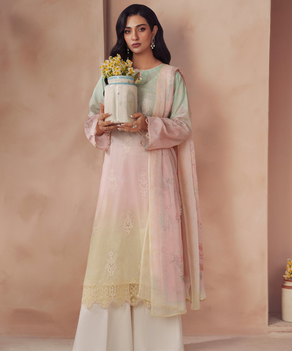 Women Solid Embroidered 3 Piece Suit - QUN072