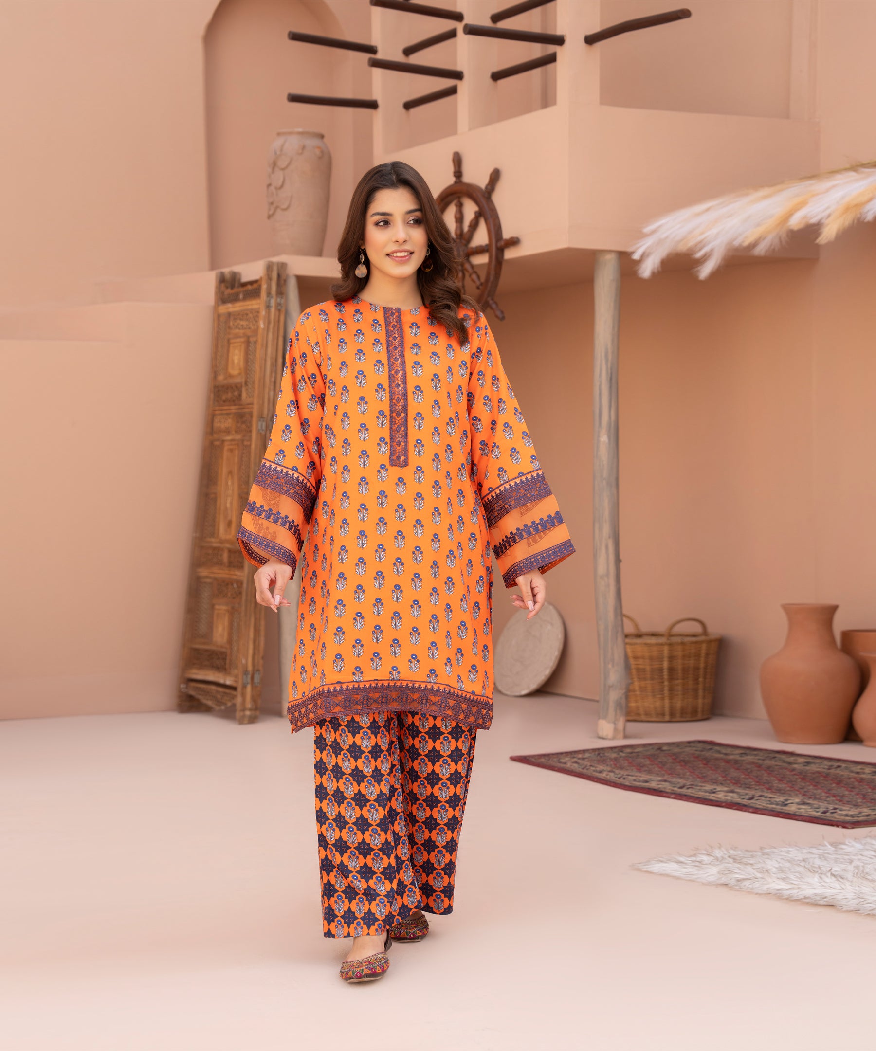 2PC Printed Embroidered Suit - LDS 1029