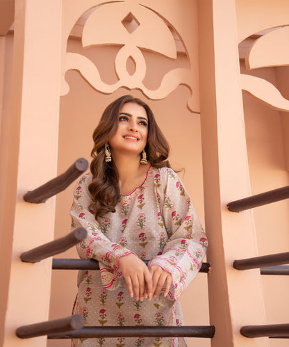 2PC Printed Embroidered Suit - LDS 1032