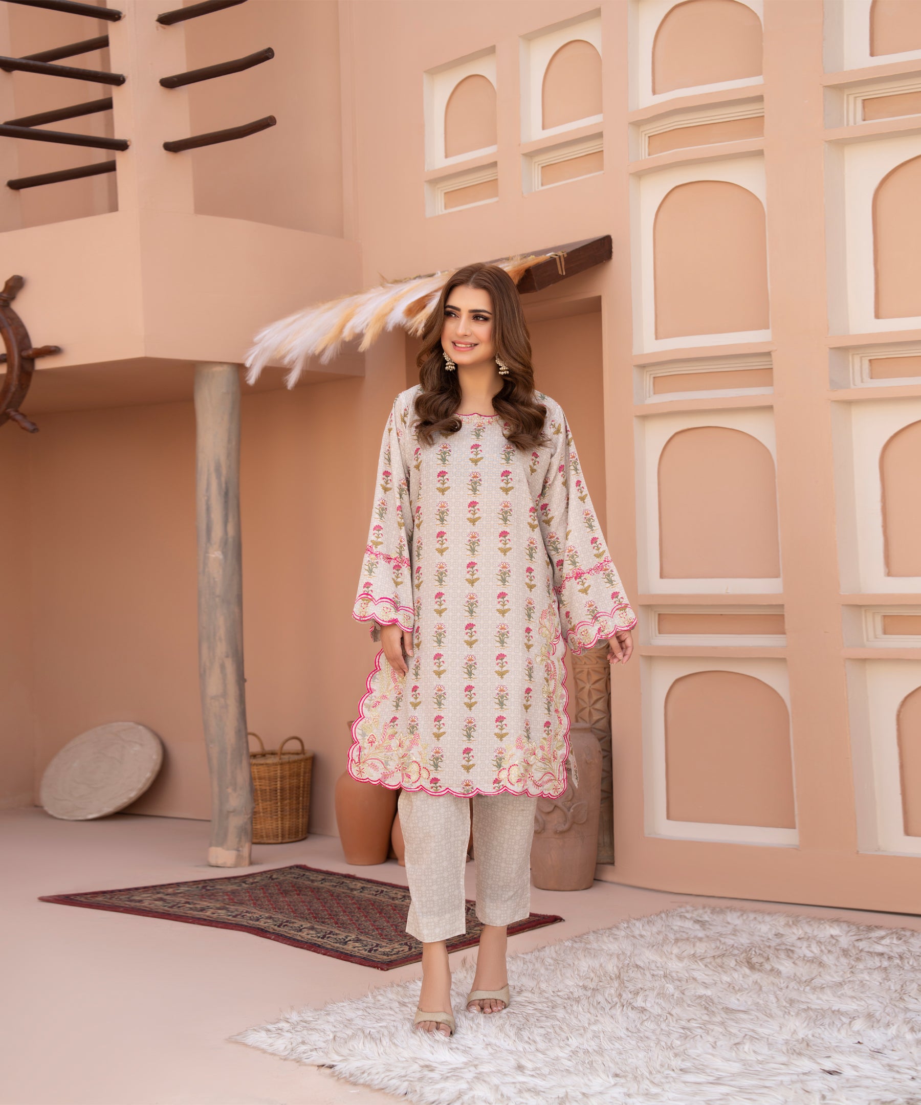 2PC Printed Embroidered Suit - LDS 1032