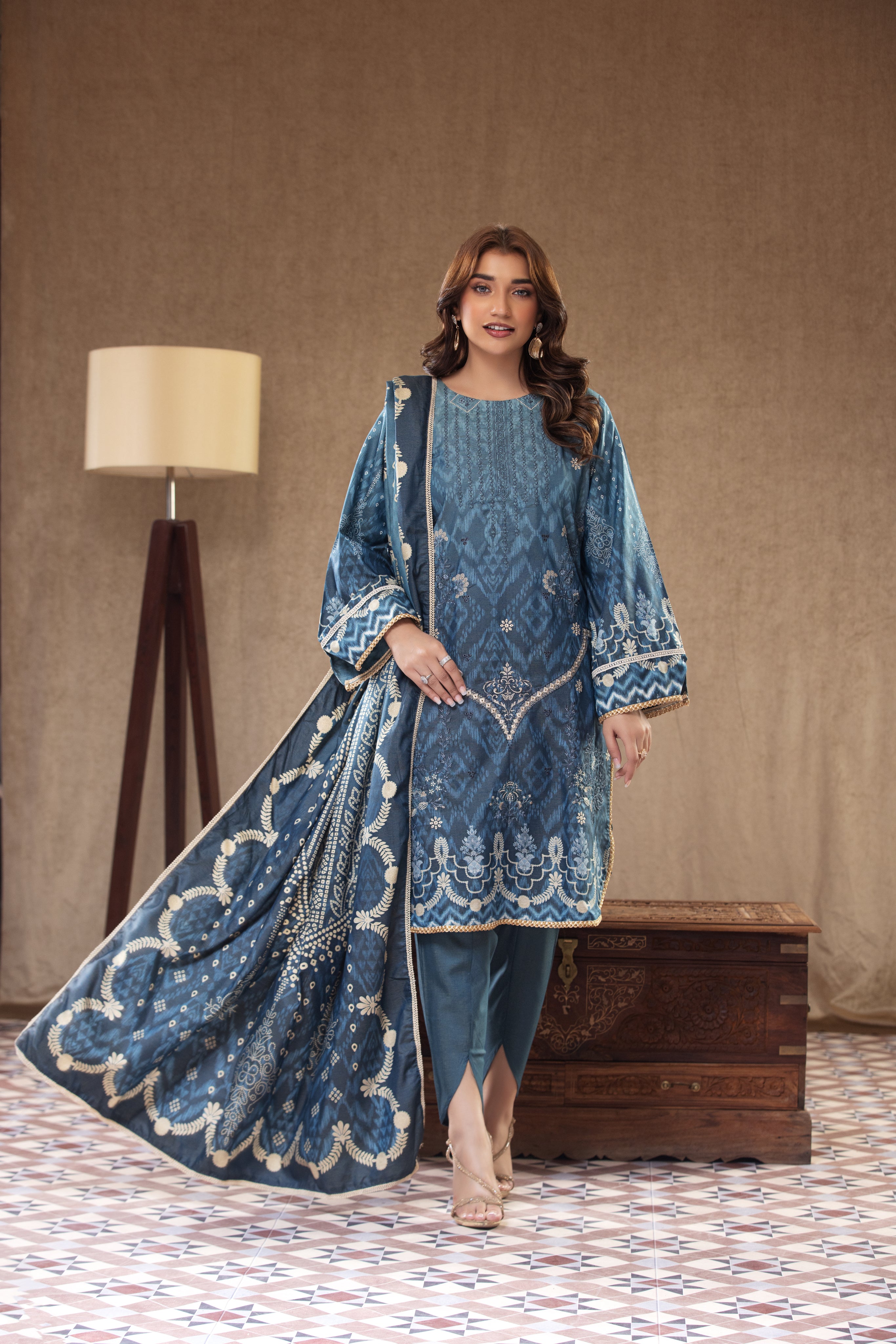 3PC RAW SILK Embroidered -105