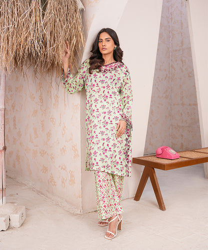 2PC Printed Embroidered Suit - LDS 1069