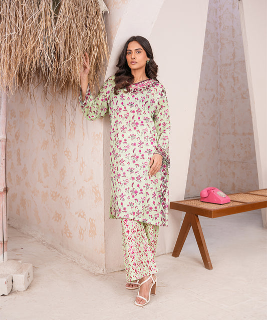 2PC Printed Embroidered Suit - LDS 1069
