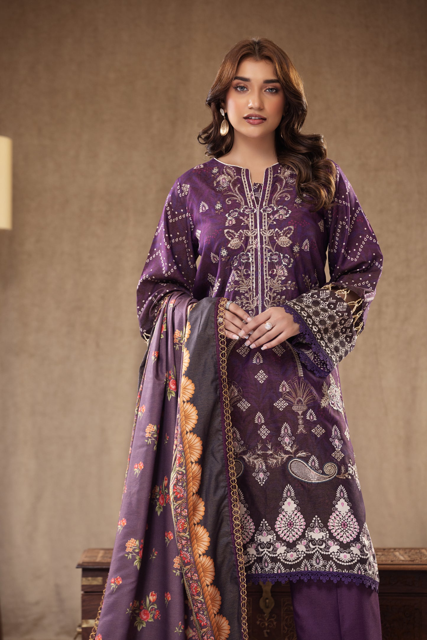 3PC RAW SILK Embroidered -106