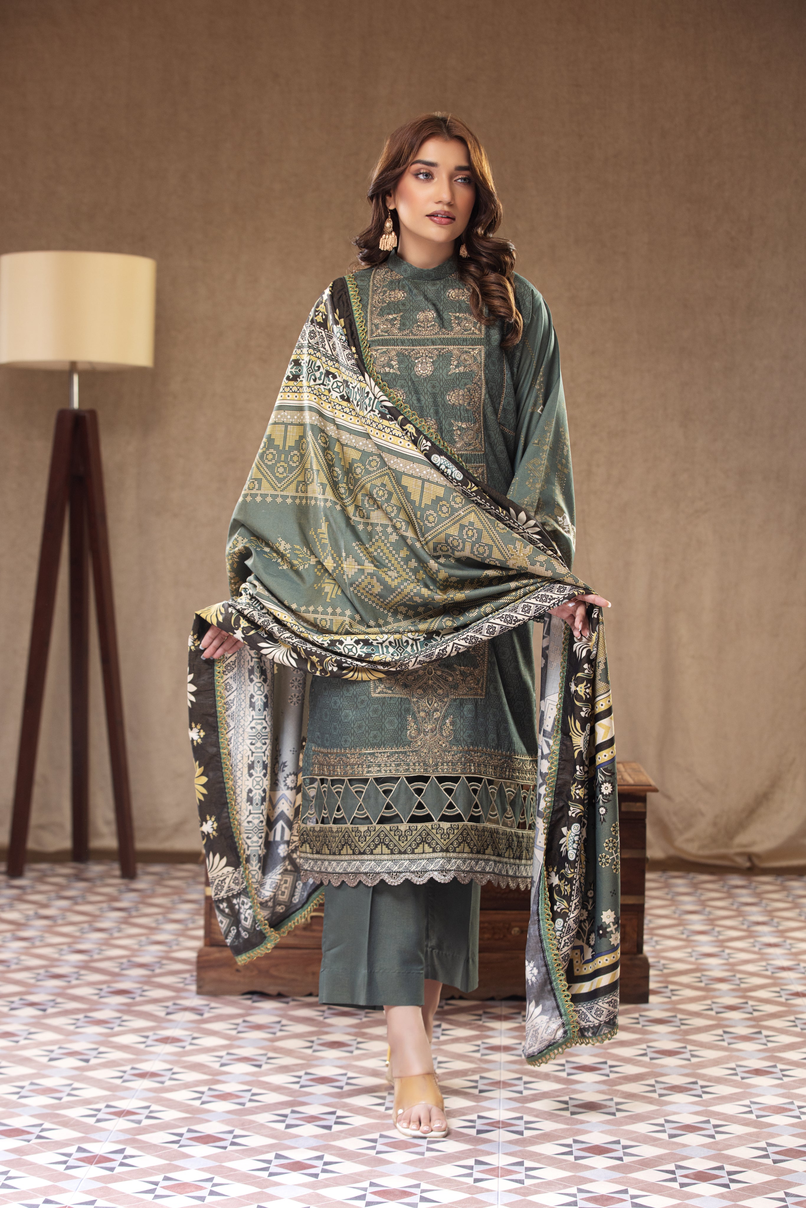 3PC RAW SILK Embroidered -108