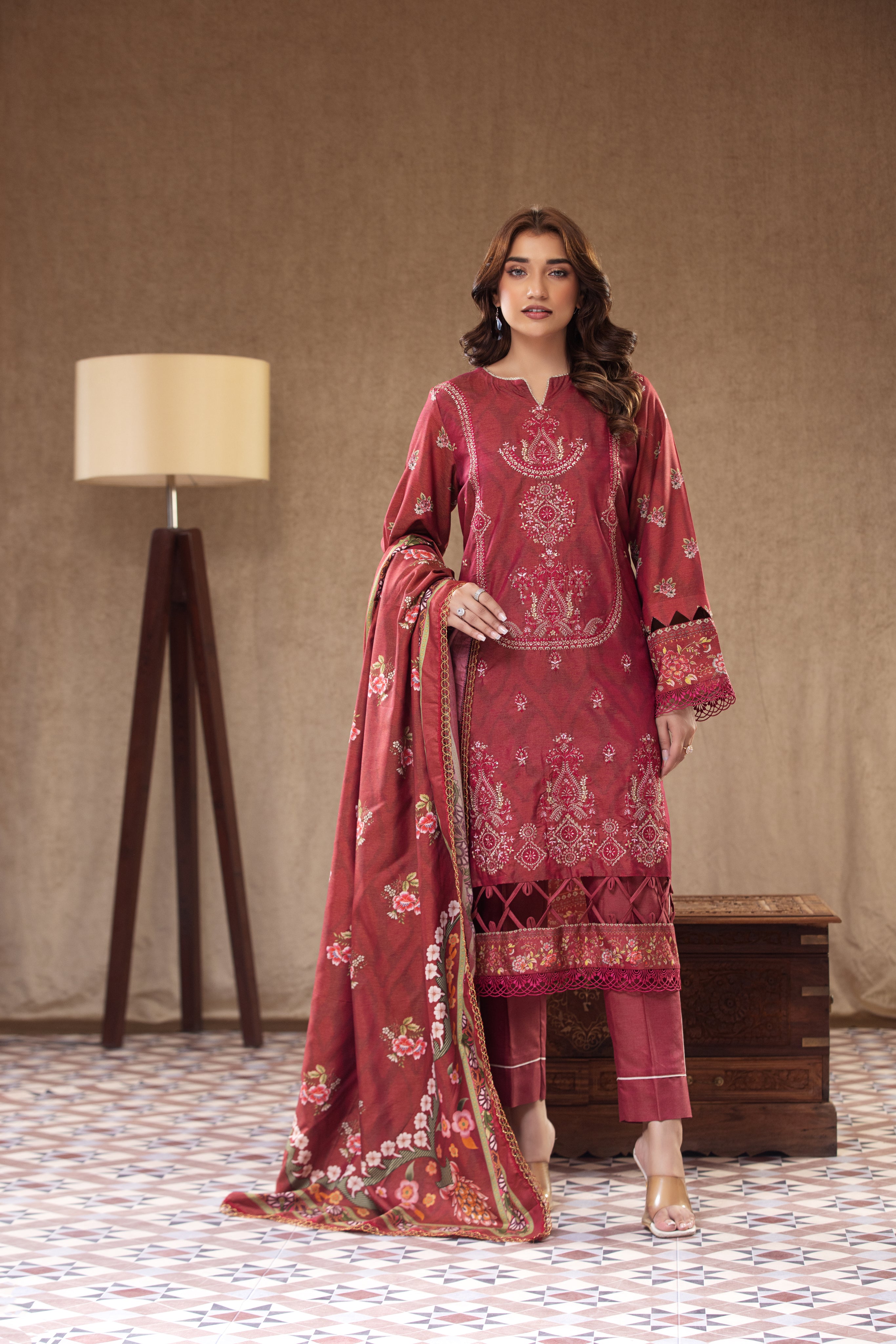 3PC RAW SILK Embroidered -109