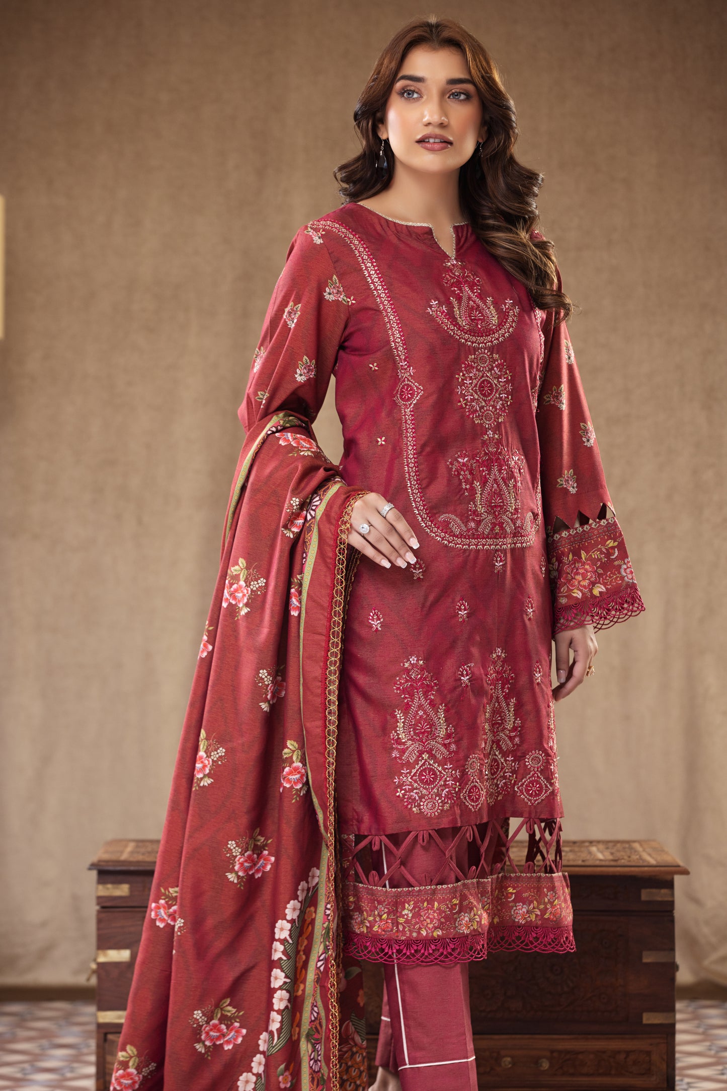 3 Piece RAW SILK Embroidered -109