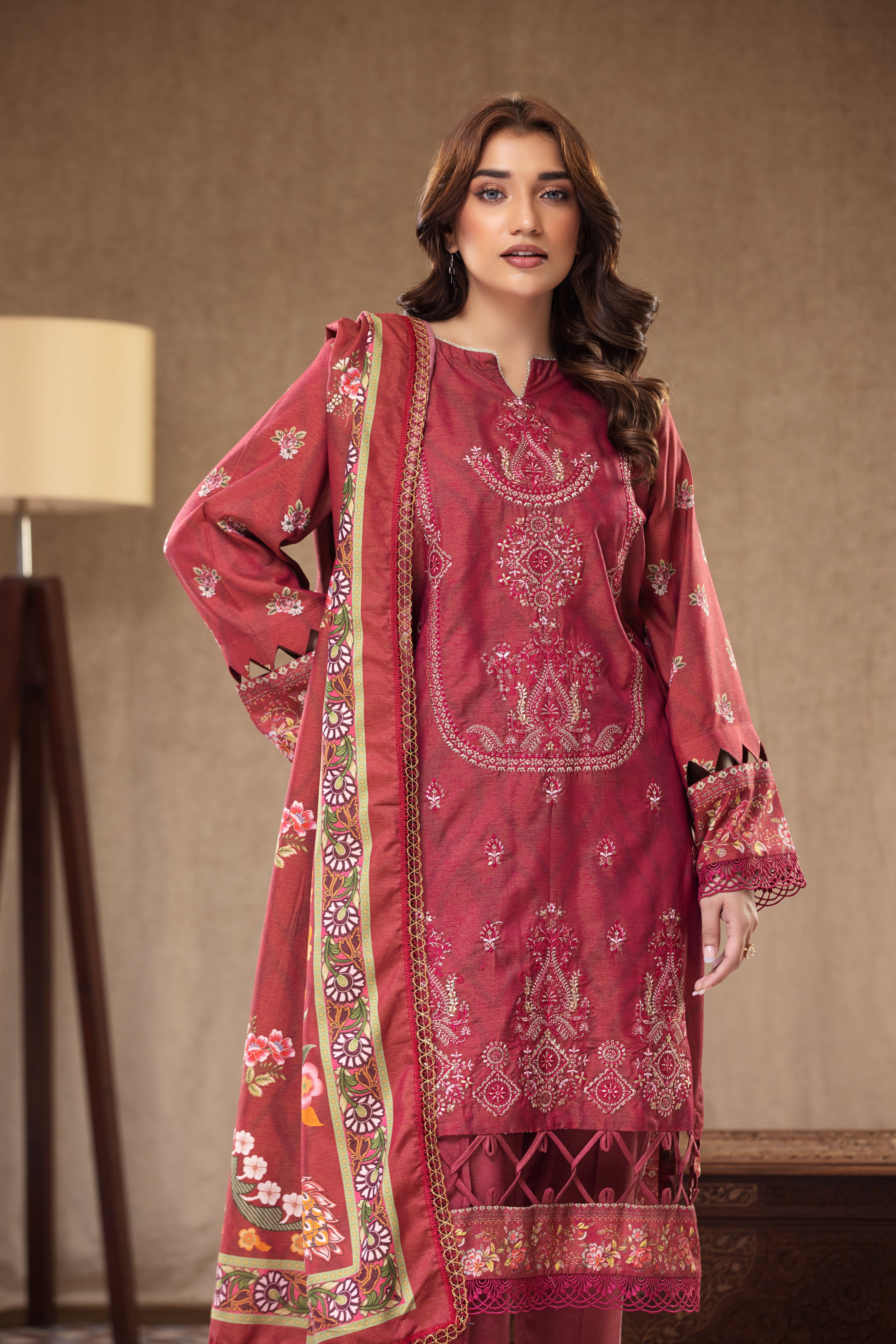 3PC RAW SILK Embroidered -109