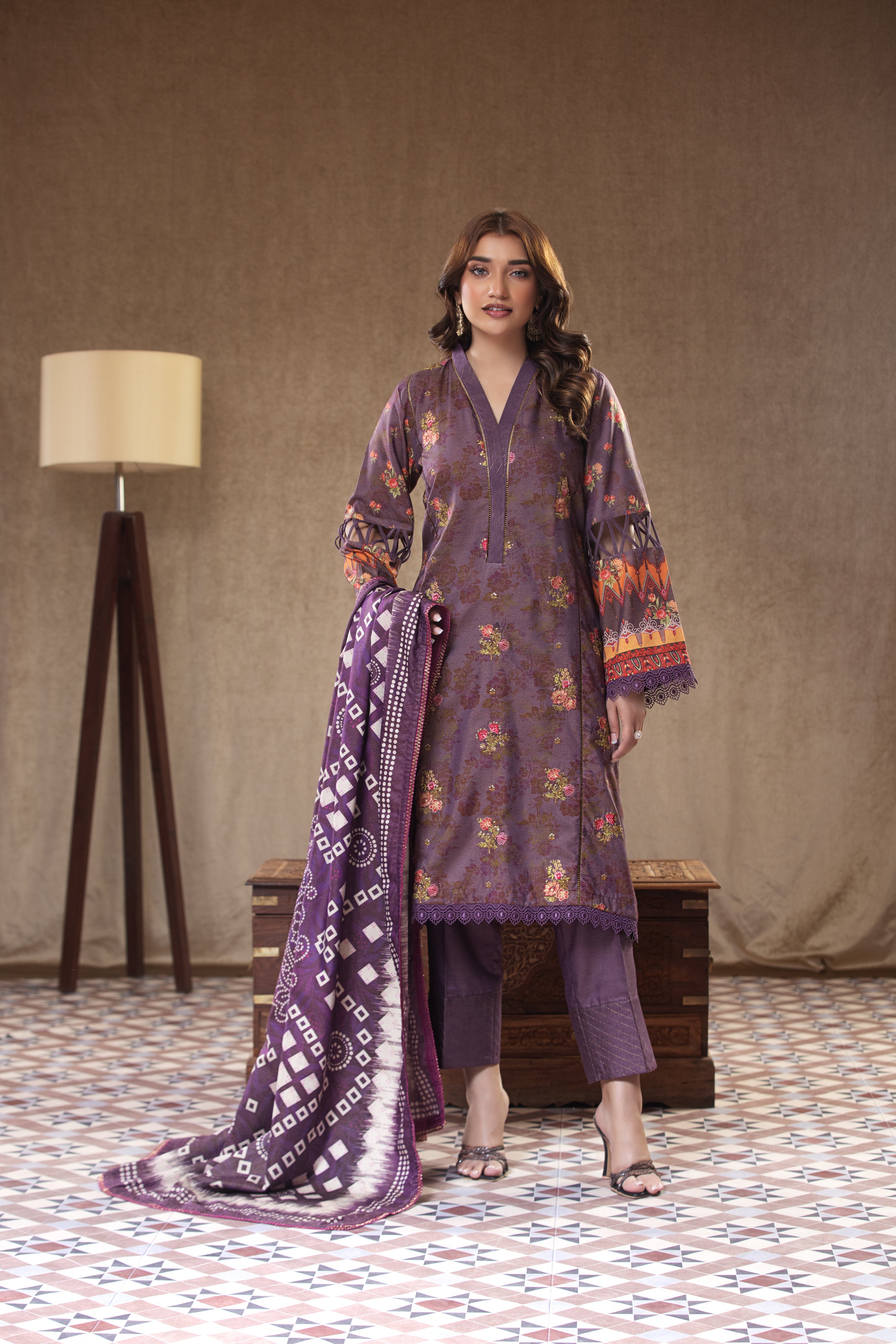 3PC RAW SILK Embroidered -110