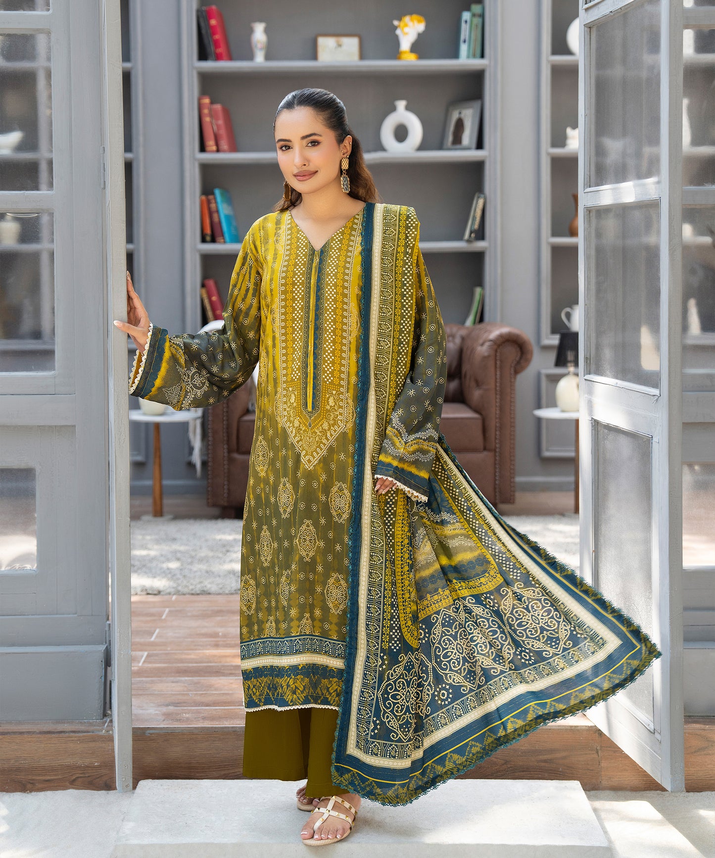 3PC Printed Textured Linen - 2003