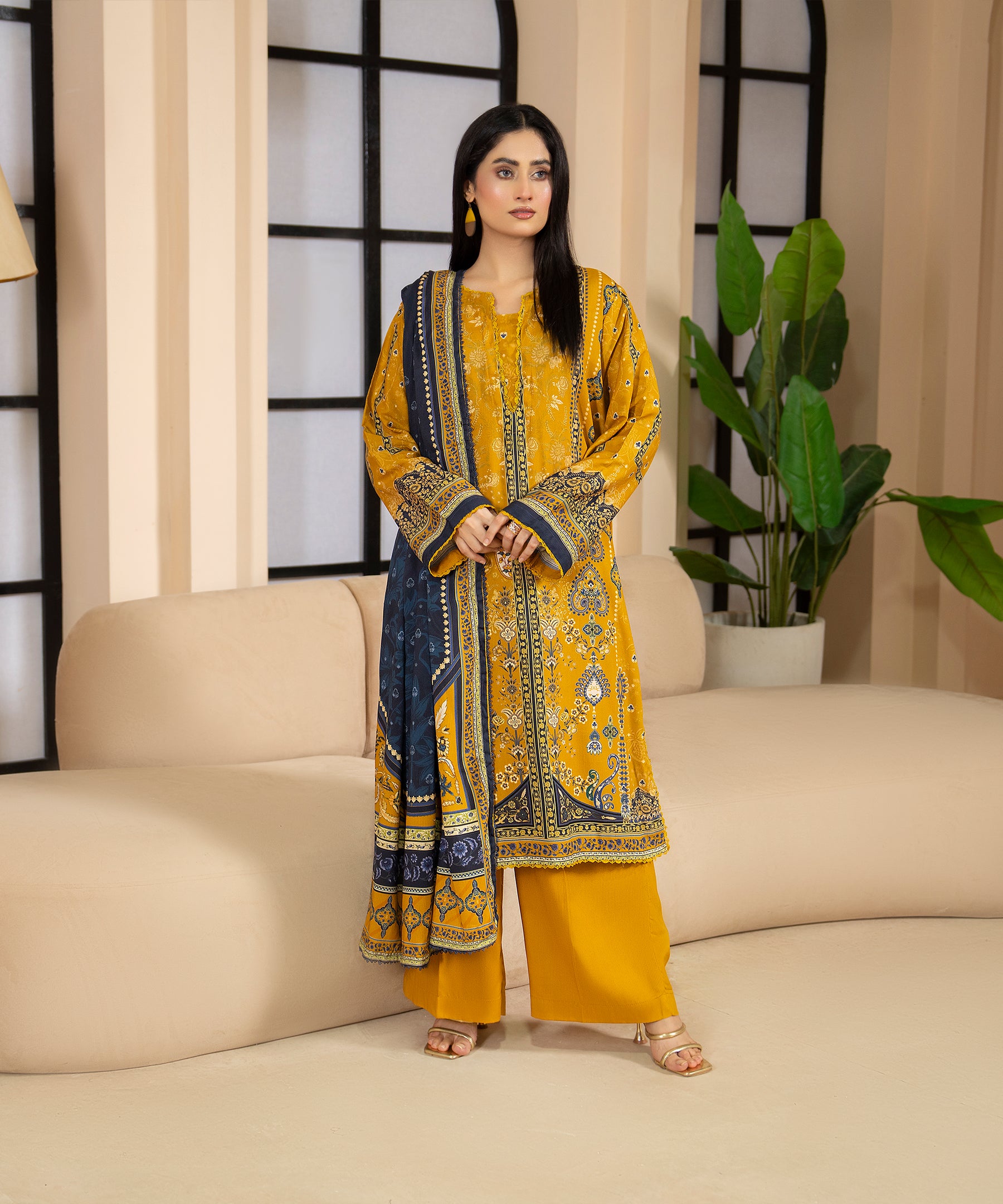 3PC Printed Textured Linen - 2005