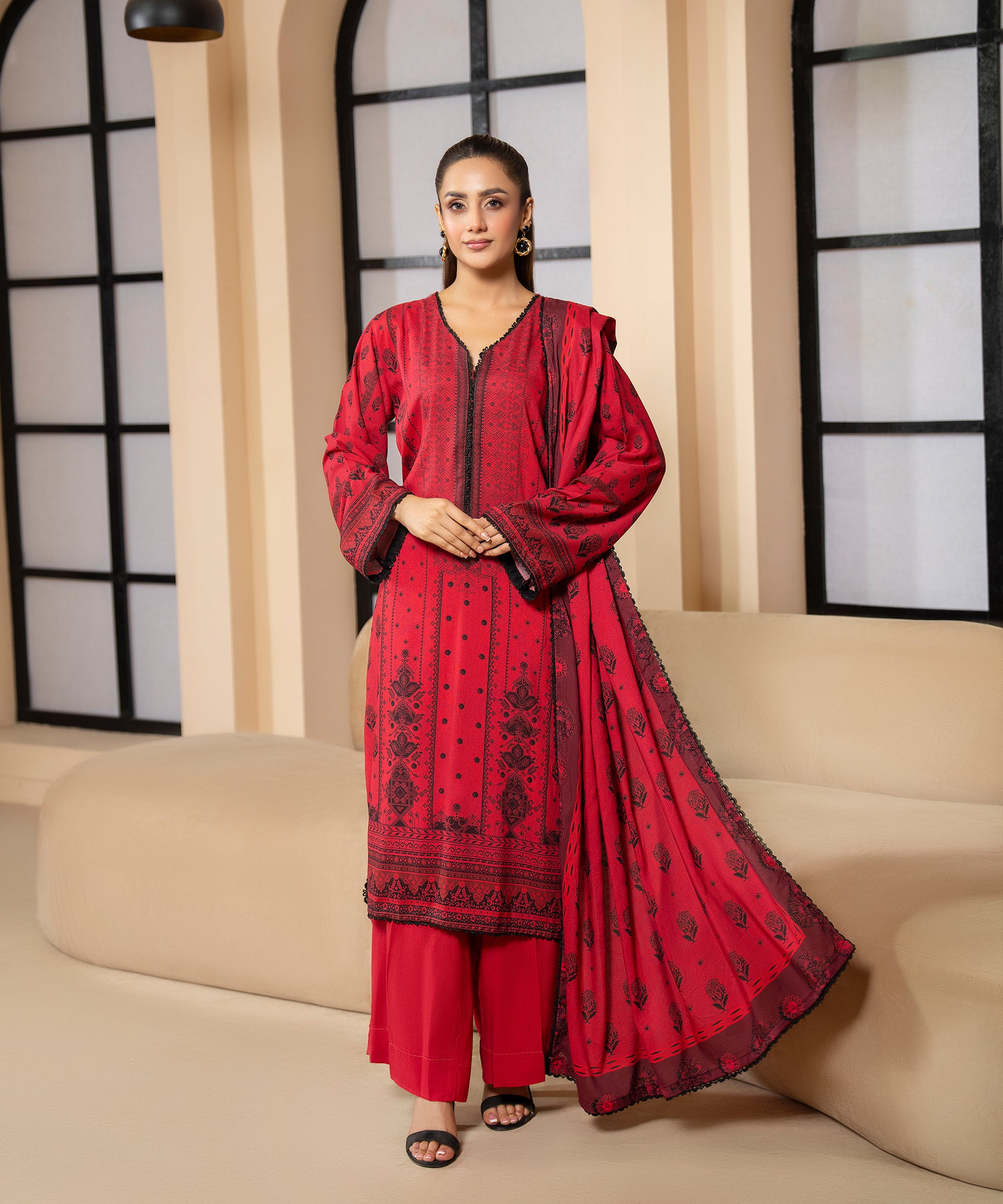 3PC Printed Textured Linen - 2006