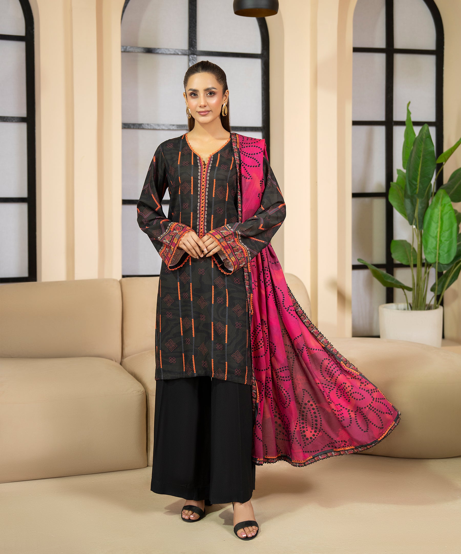 3PC Printed Textured Linen - 2007