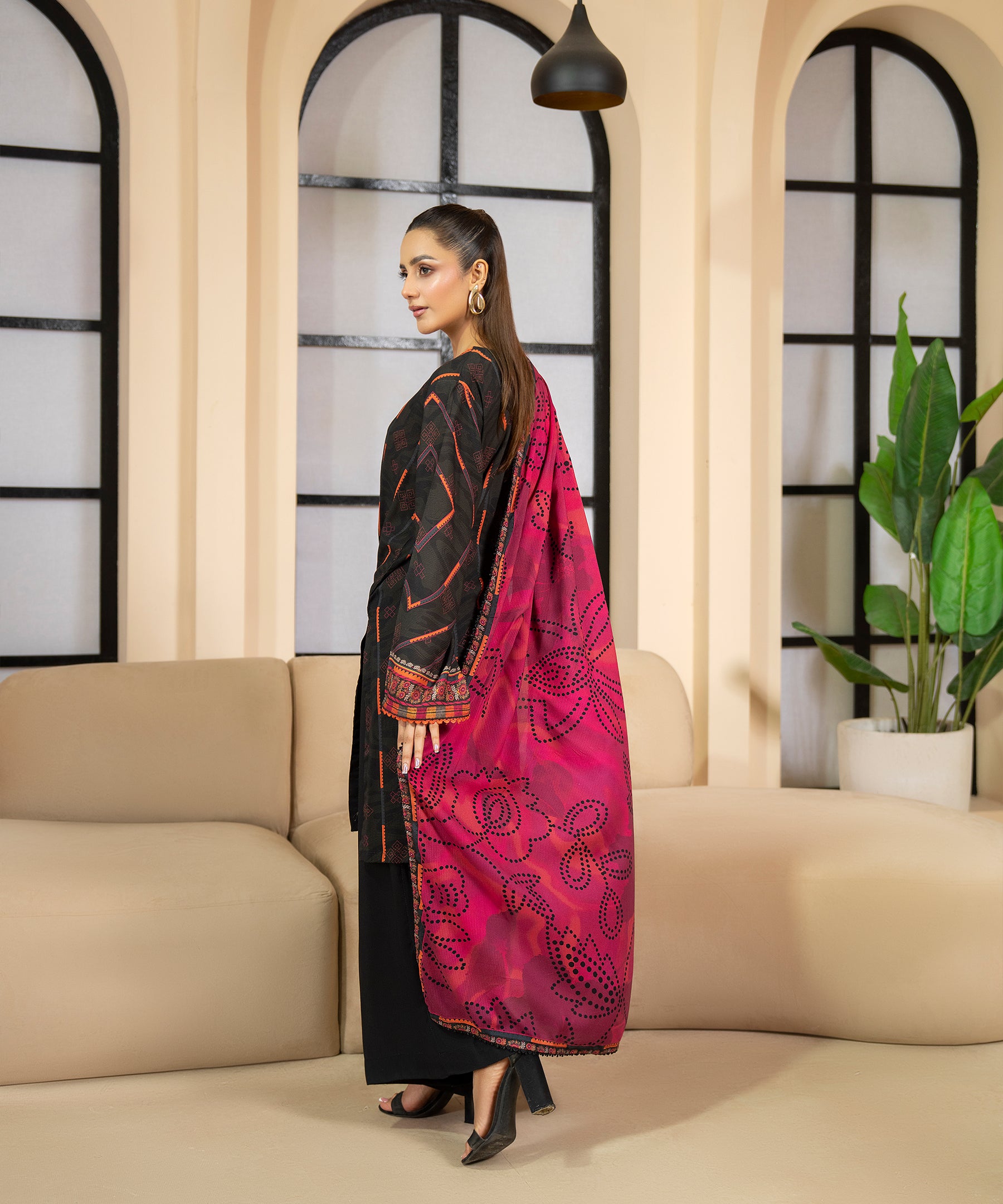 3PC Printed Textured Linen - 2007