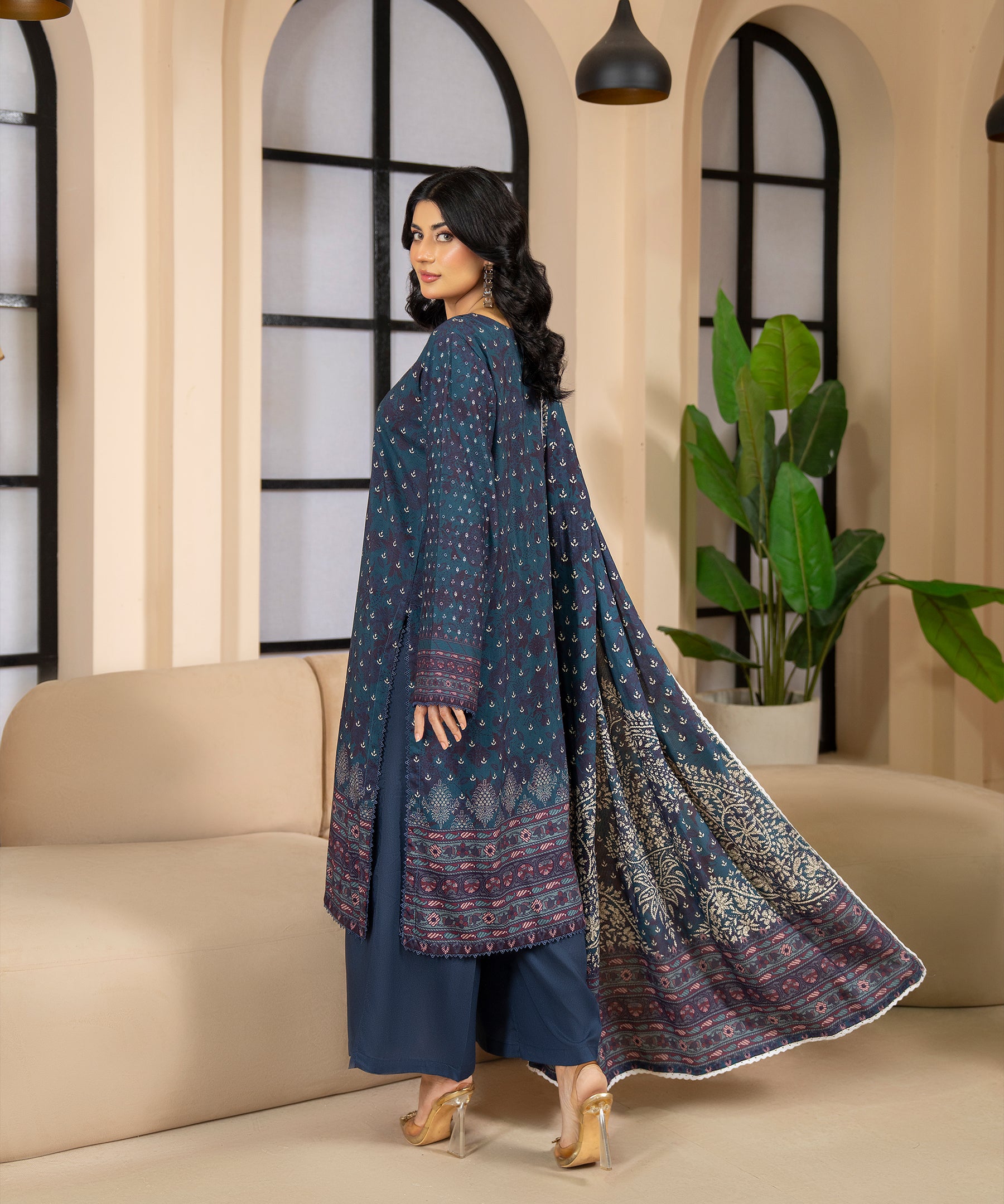 3PC Printed Textured Linen - 2008