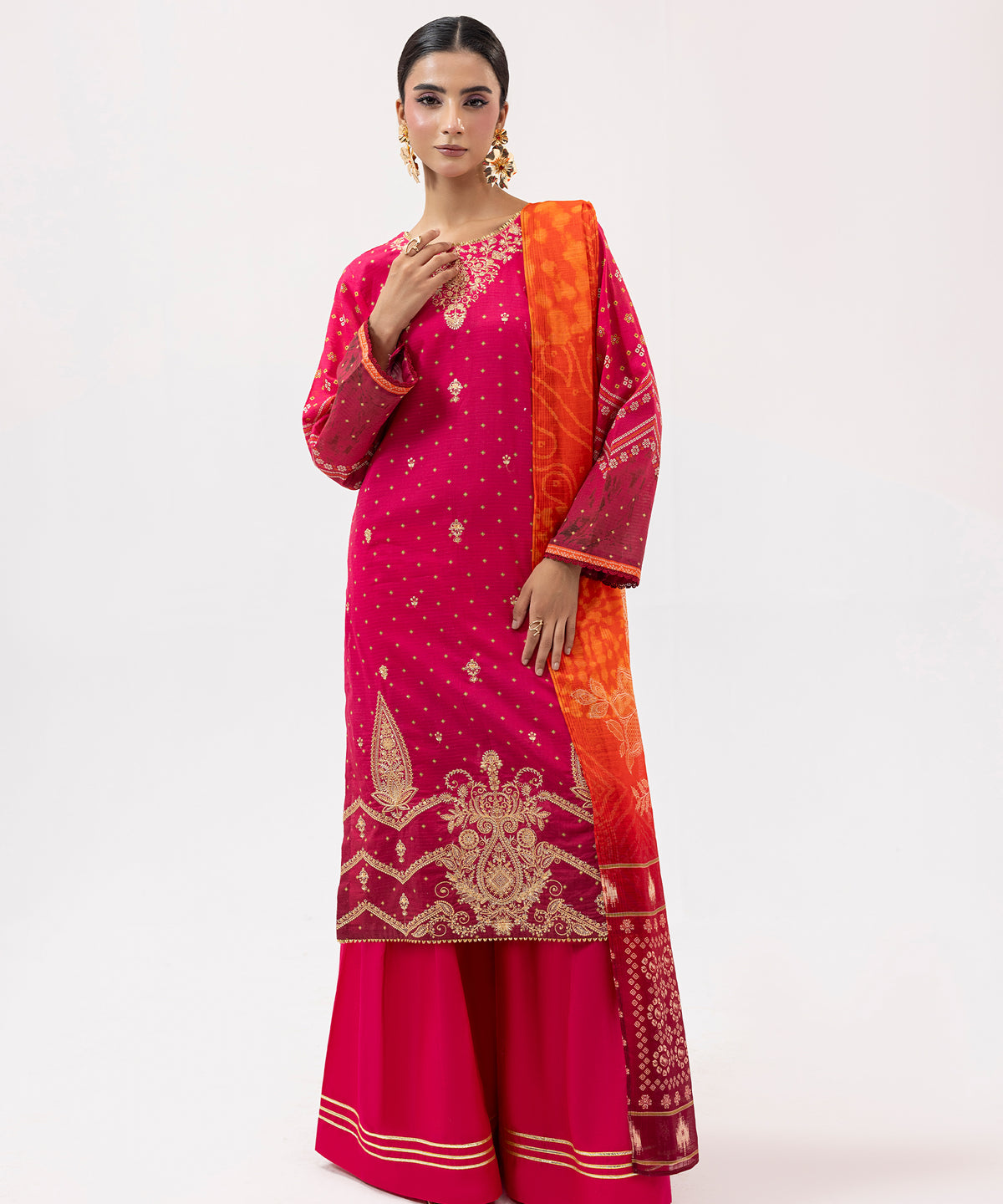 Women Printed Embroidered 3 Piece Suit - UDE202