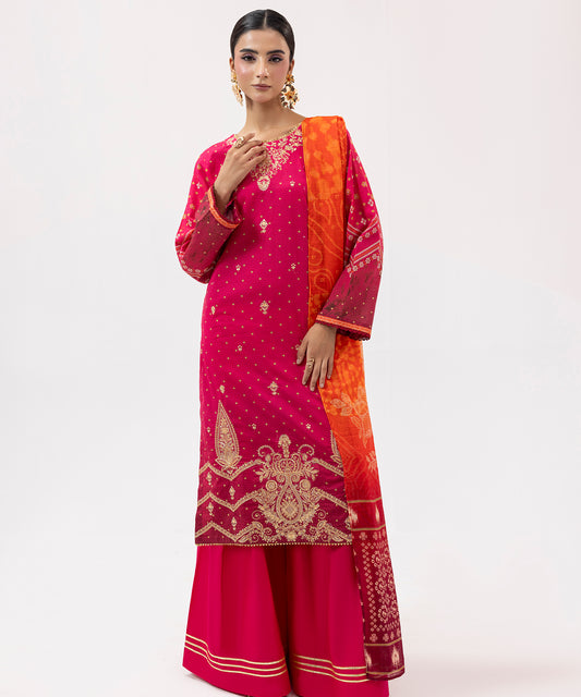 Women Printed Embroidered 3 Piece Suit - UDE202