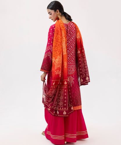 Women Printed Embroidered 3 Piece Suit - UDE202