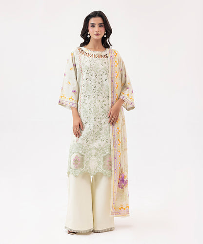Women Printed Embroidered 3 Piece Suit - UDE203