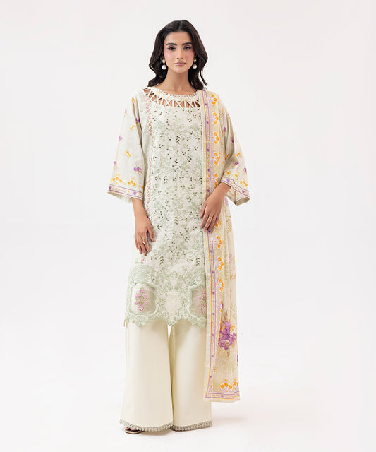Women Printed Embroidered 3 Piece Suit - UDE203