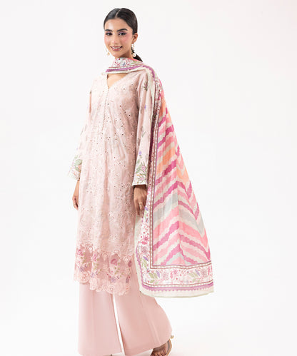 Women Printed Embroidered 3 Piece Suit - UDE204