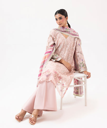 Women Printed Embroidered 3 Piece Suit - UDE204