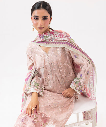 Women Printed Embroidered 3 Piece Suit - UDE204