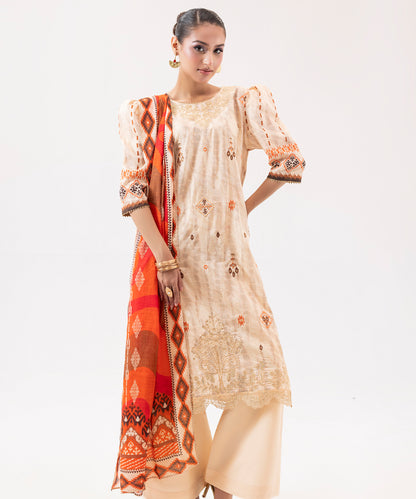 Women Printed Embroidered 3 Piece Suit - UDE205