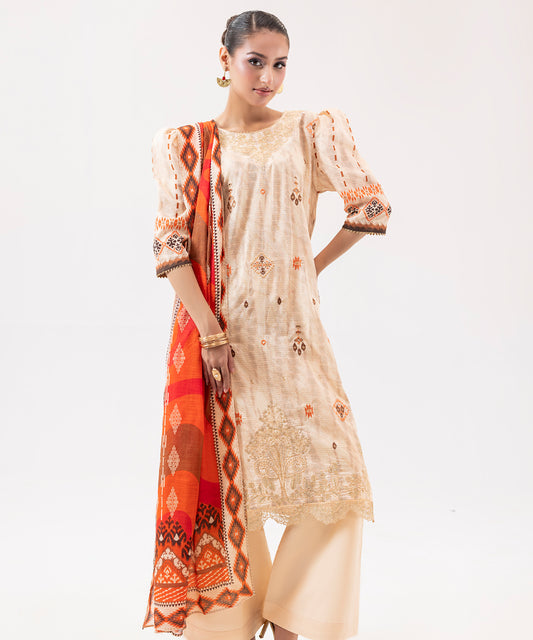 Women Printed Embroidered 3 Piece Suit - UDE205