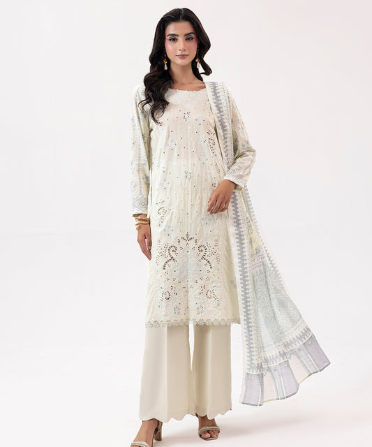 Women Printed Embroidered 3 Piece Suit - UDE206