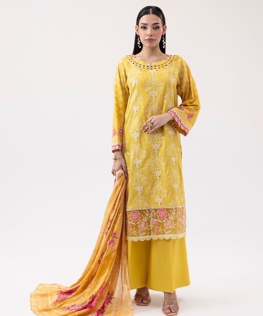 Women Printed Embroidered 3 Piece Suit - UDE207
