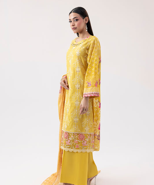 Women Printed Embroidered 3 Piece Suit - UDE207