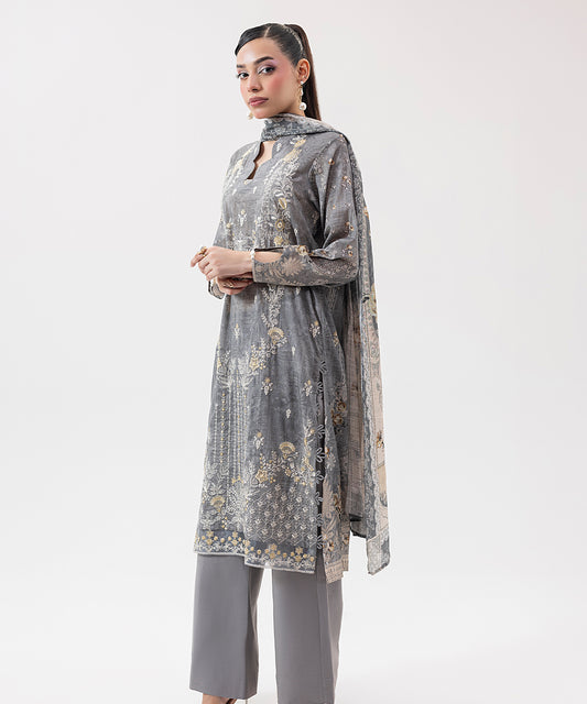 Women Printed Embroidered 3 Piece Suit - UDE208