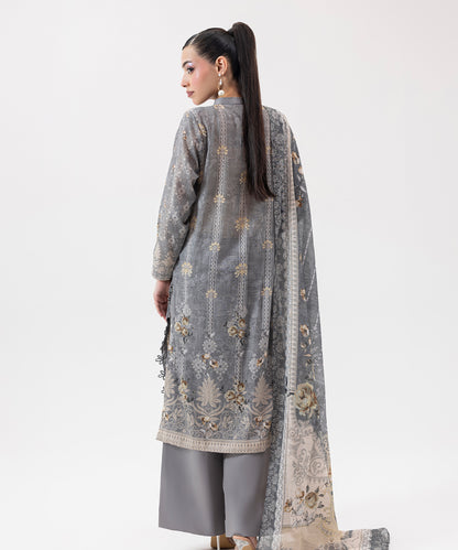 Women Printed Embroidered 3 Piece Suit - UDE208